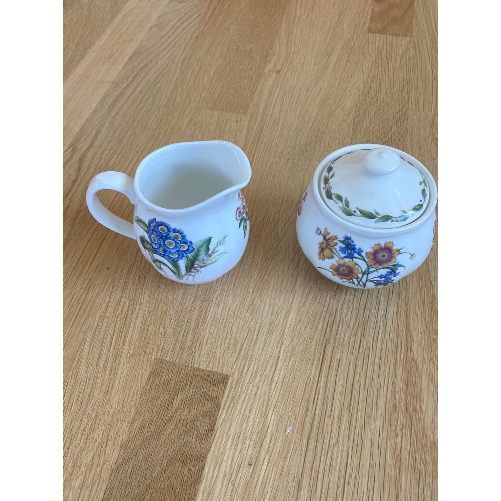 Vintage Noritake Casual Gourmet Garden Sugar + Cream Set w/Lid Floral Botanical